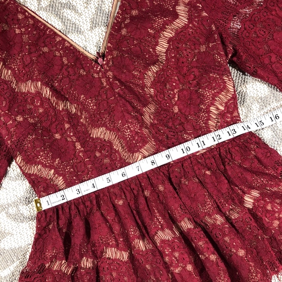 Anthropologie Maeve Maroon Red Peplum Lace - Picture 6 of 8